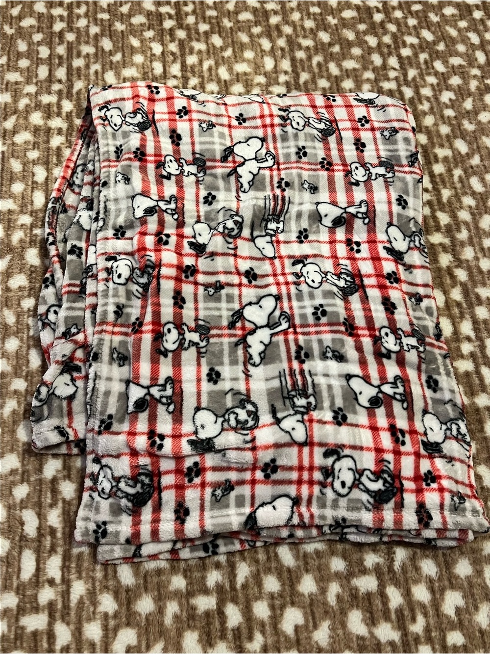 Red & Gray Snoopy Plaid Fleece TWIN XL BLANKET